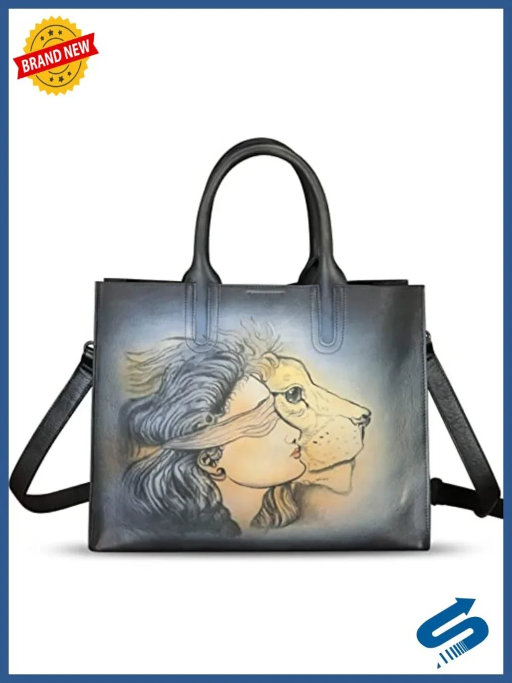 Genuine Leather Hand Painted Top Handle Satchel Handbag Crossbody Work Tote